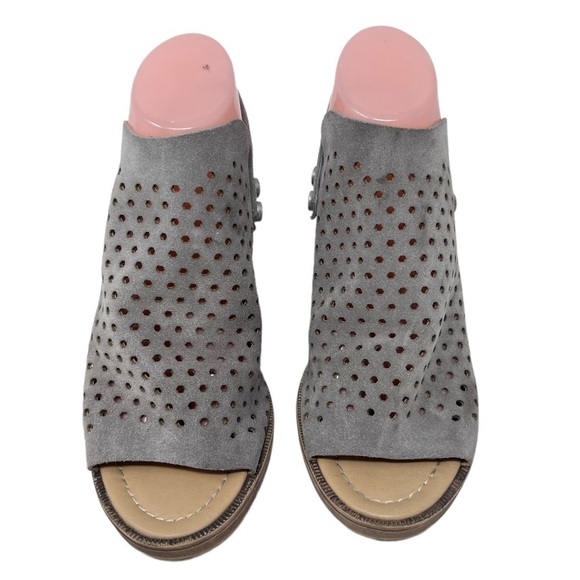 Barbara Barbieri Gray Suede Perforated Slingback Block Heeled Sandals Mules 8.5 - Picture 6 of 13